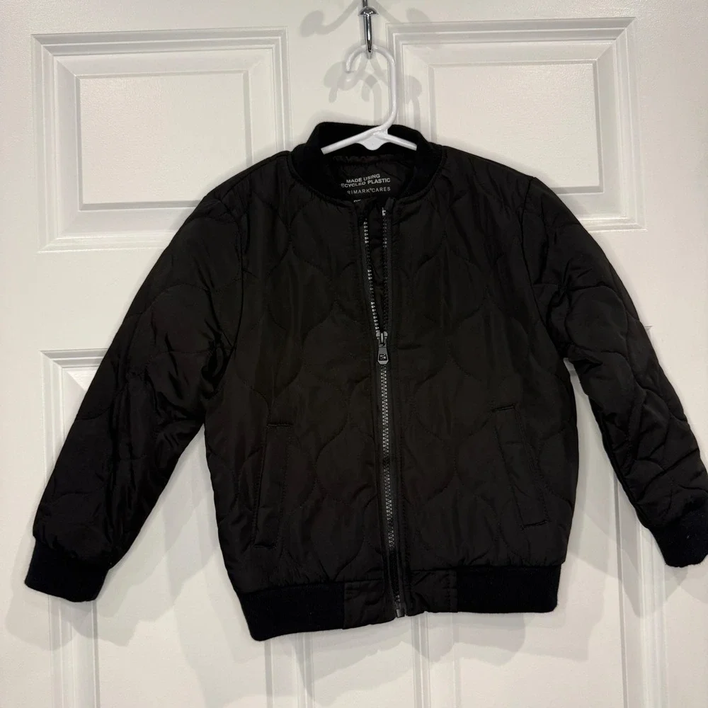 Primark Cares‎ Kids Black Quilted Bomber Jacket Full Zip Size 4-5Y
